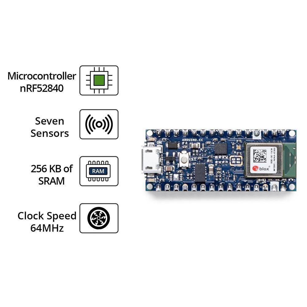 Arduino Nano 33 BLE (With Headers) – Bluetooth Low Energy board with 9-axis IMU. -Original Arduino Board -Robocraze