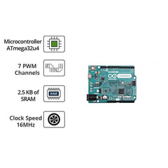 Arduino Leonardo (With Headers) – ATmega32U4 board with USB keyboard/mouse support. -Original Arduino Board -Robocraze