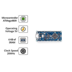 Arduino Nano Every (No Headers) – Compact ATmega4809 board for embedded projects. -Original Arduino Board -Robocraze