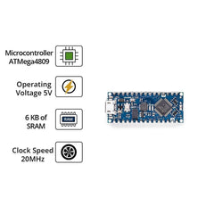 Arduino Nano Every (With Headers) – ATmega4809 board for students & makers. -Original Arduino Board -Robocraze
