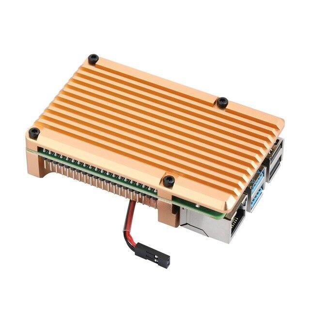 Raspberry Pi Metal Aluminum Case Gold (4B) – Elegant Official Raspberry Pi Case with dual fans. -Robocraze
