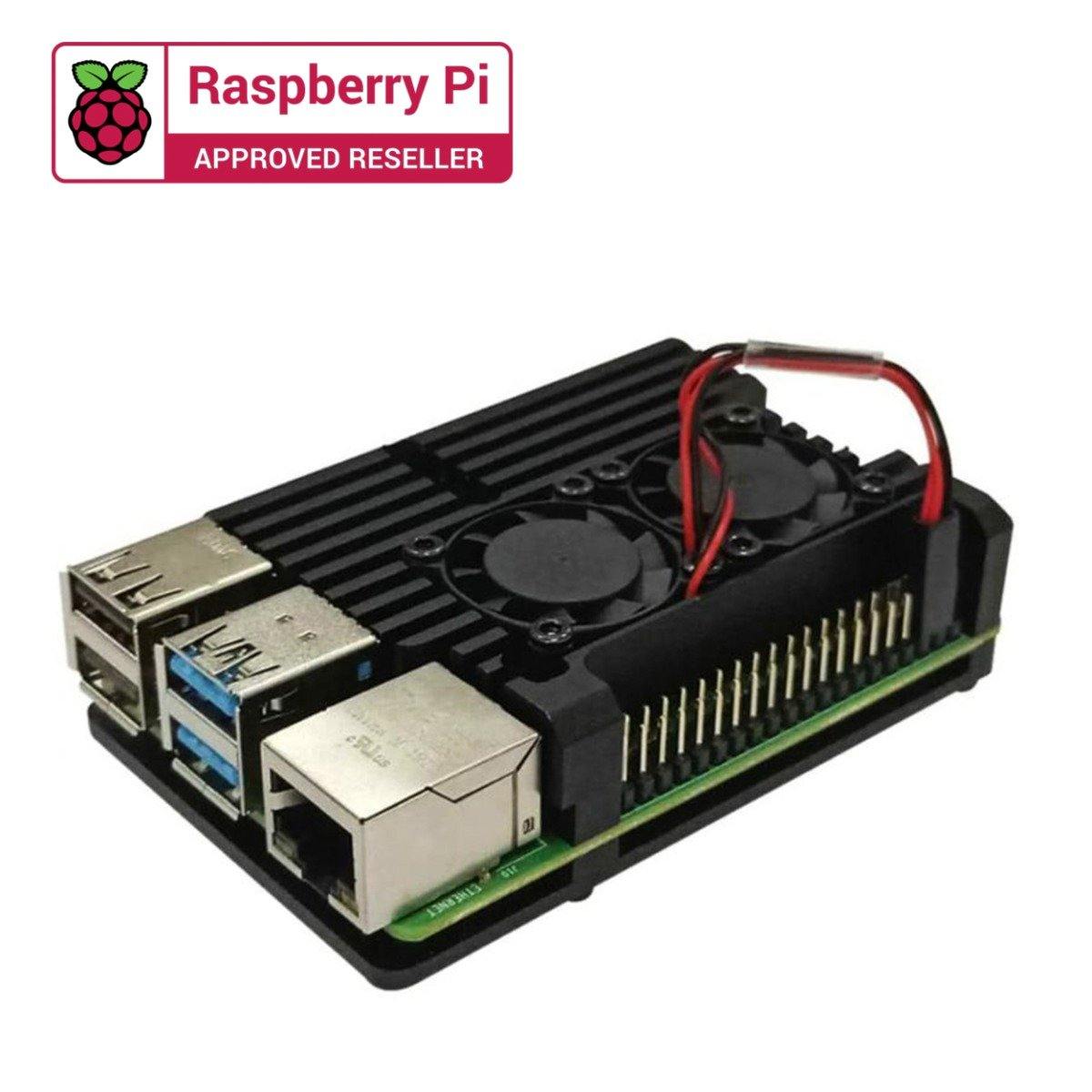 Raspberry Pi Metal Aluminium Case with Double Fans for Raspberry Pi 4B (Black)-Robocraze