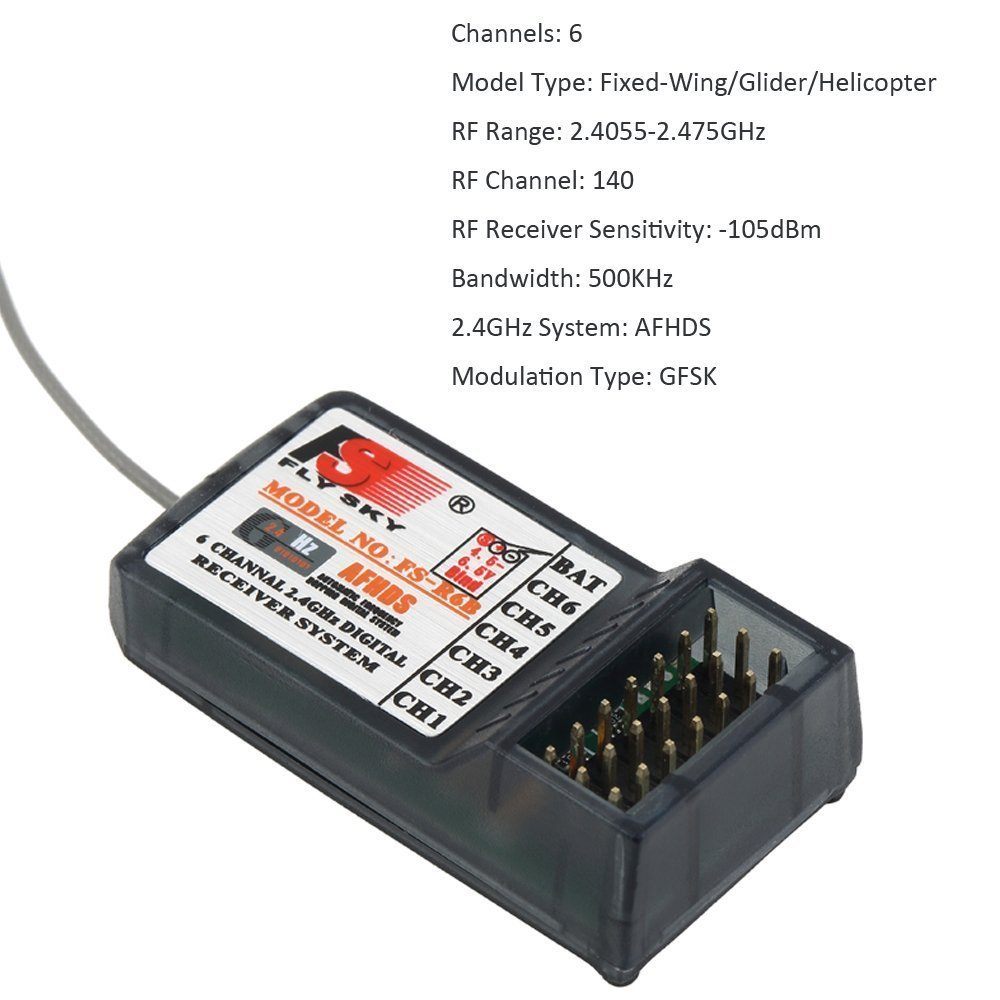 FlySky FS-R6B 6CH Receiver - Drone Transmitter and Receiver - Drone Remote for FPV Drones & Quadcopters - Robocraze