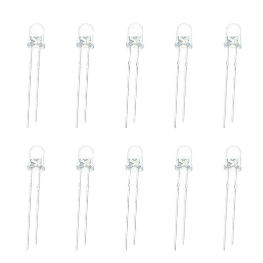 3mm White LED (Pack of 10) – Bright & energy-efficient LED for projects - Electronic Components - Robocraze