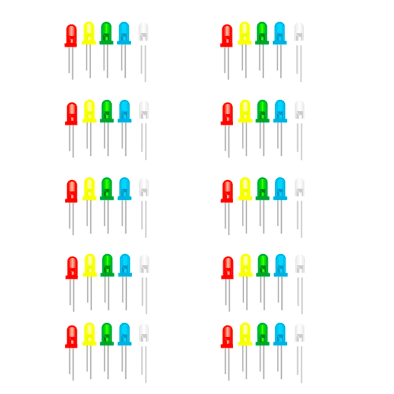 LED Combo (R-G-Y-B-W) 5mm - 10pcs Each – Multi-color LED pack for DIY projects - Electronic Components - Robocraze