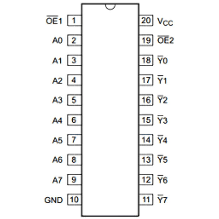 74HC540 Octal 3-State Inverting Buffer IC – High-speed octal inverting buffer IC for logic circuits. -Robocraze