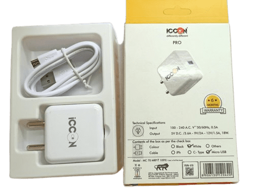 3.6A 5V White Adapter-Micro USB-Robocraze