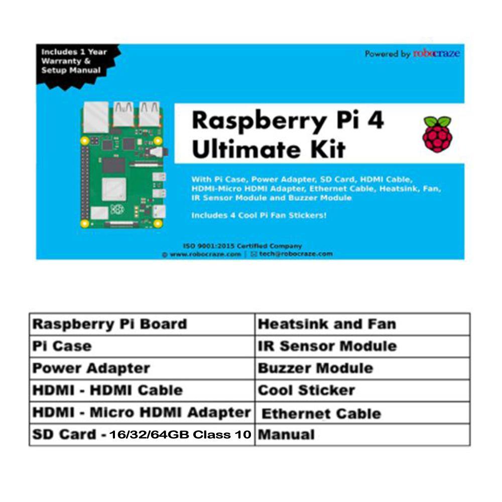 Raspberry Pi4 Ultimate Kit – Kit includes Pi4, case, power adapter, fan, SD cards, sensors & more. -Robocraze