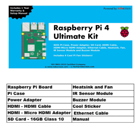 Raspberry Pi4 Model B 2GB Ultimate Kit – Budget-friendly Pi4 2GB kit with sensors -Robocraze