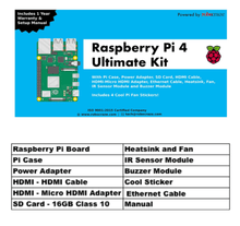 Raspberry Pi4 Model B 2GB Ultimate Kit with Pi4 2GB, Case, Power Adapter, Heatsink, Fan, 16GB SD Card, Sensors, Manual, HDMI and Ethernet Cable-Robocraze