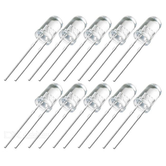 5mm White LED (Pack of 10) – Energy-efficient LED for home & hobby electronics - Electronic Components - Robocraze
